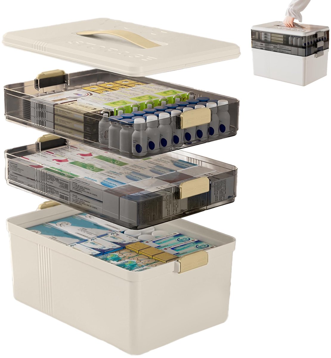Omgoods - 3-Laags Medicijnopbergdoos, Multifunctioneel met Handvat