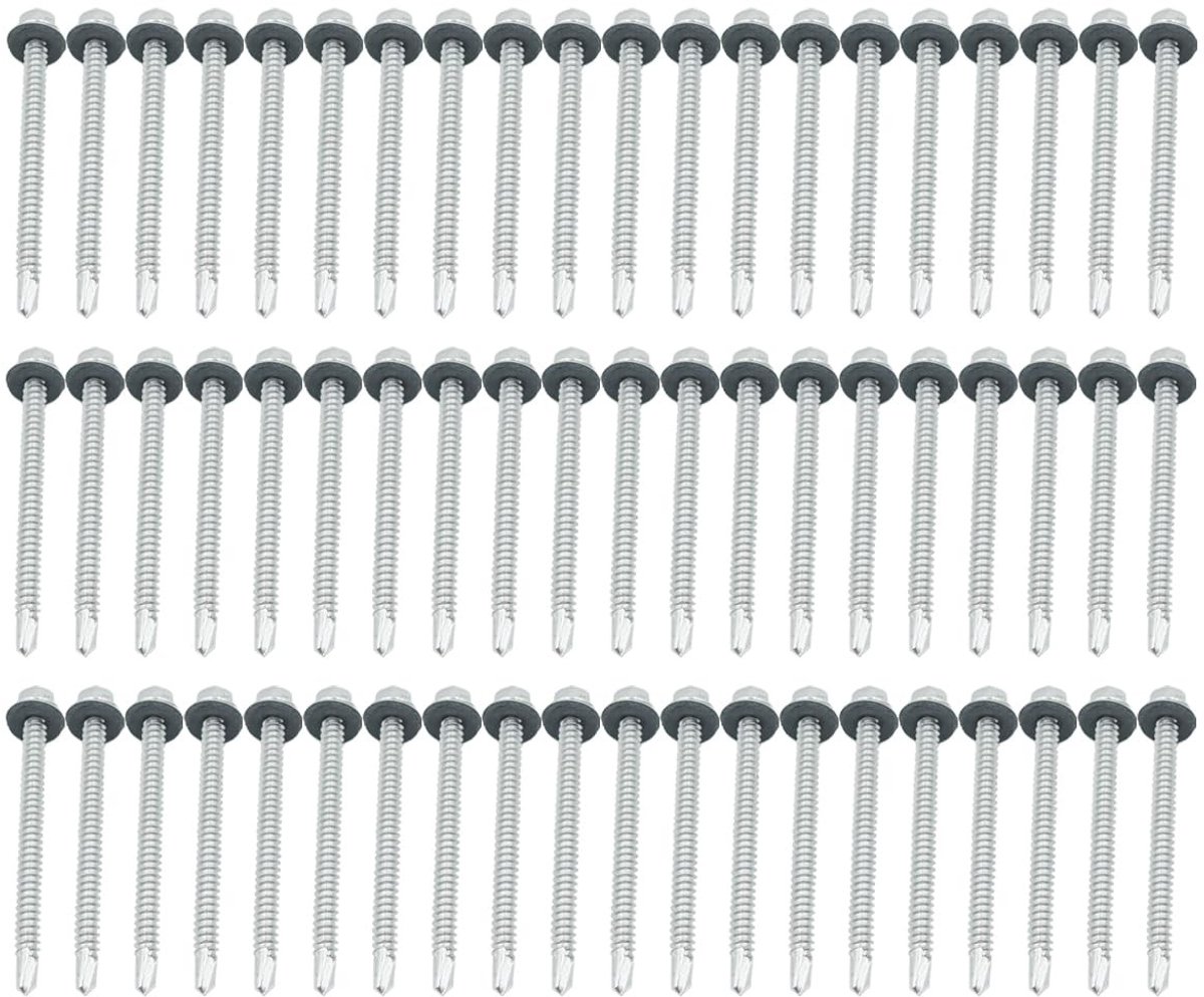 Omgoods - 60 Stuks Trapeziumplaatschroeven met Afdichtring - 6,3 x 75 mm, Roestvrij Staal