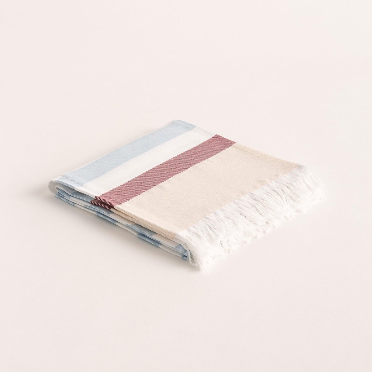 Omgoods - Strandlaken Pareo - Rectangulaire Fouta met Franje - Blauw/Maaron
