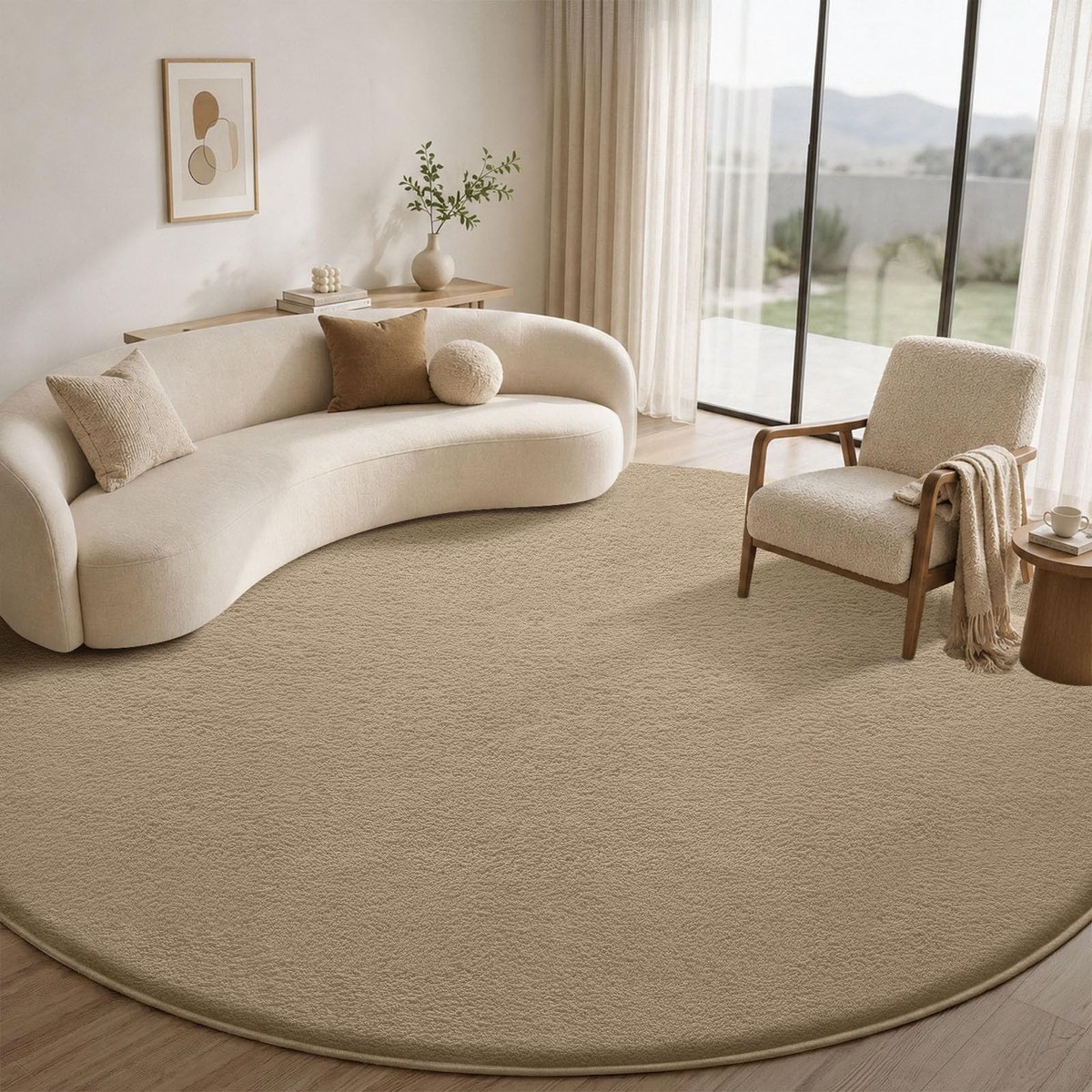 Omgoods - Modern Antislip Vloerkleed - 120 cm Rond, Donker Beige