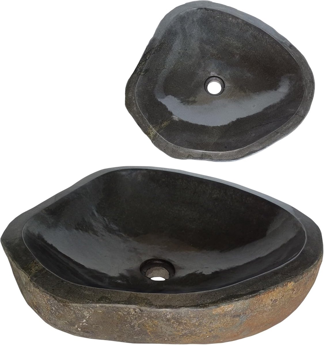 ovaal (46-53) x(34-40) cm riviersteen - natuursteen - wasbak voor badkamer - spoelbak - waskom - unieke vorm en kleur - Gepolijst en solide - Koperkleurig