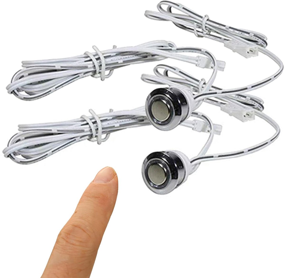 Tap-schakelaar LED, 12 V, 5-24 V DC, touch schakelaar, traploze regeling van LED-lichtintensiteit, met blauwe wachtverlichting, voor montageopening 17 mm, draad (pontensnoer, 2