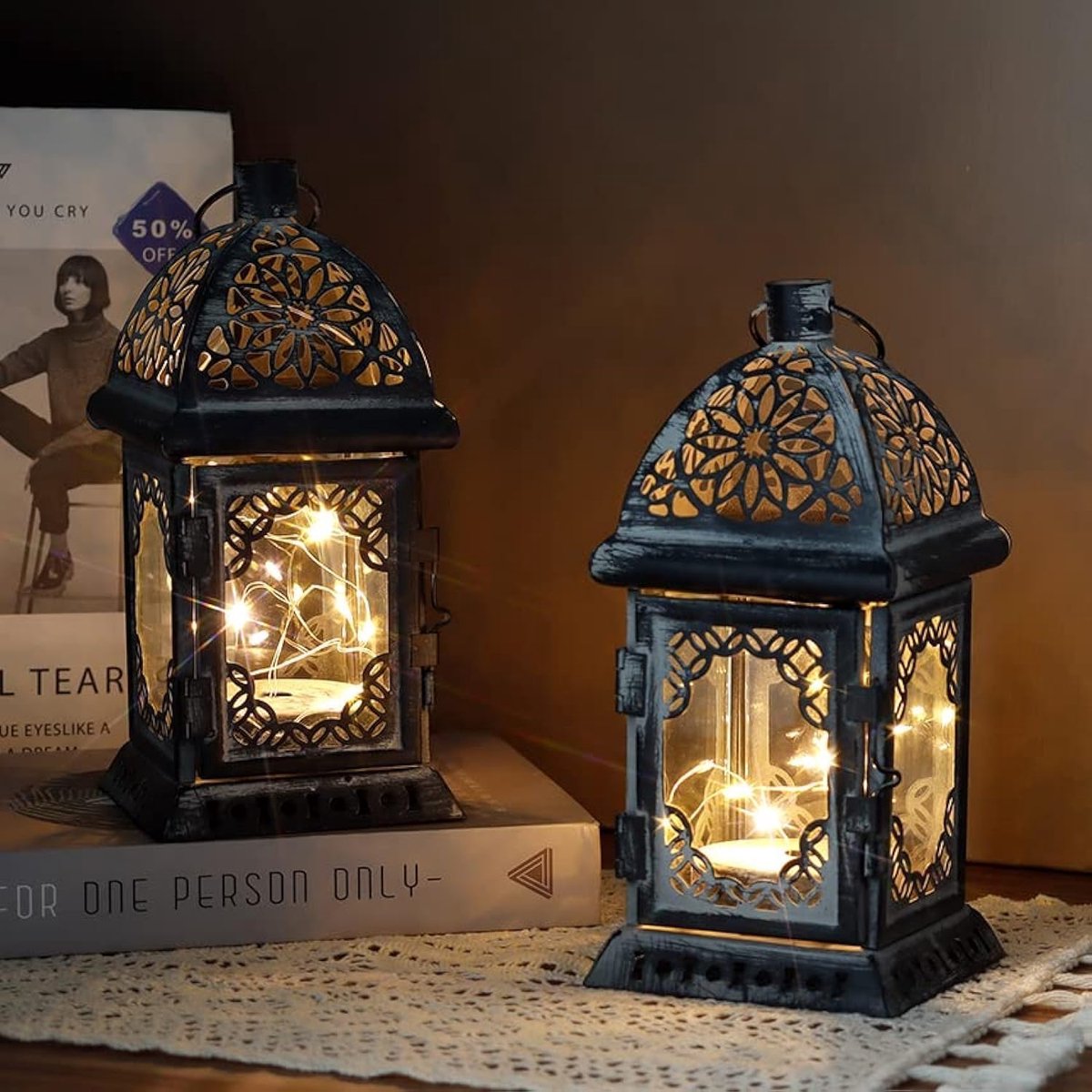 Decoratieve Kaarsen Lantaarn 20cm Hoog Metaal Hangende Kaarsenstandaarden Perfect voor Woondecoratie Woonkamer Feesten Evenementen Tafel Binnen Buiten (Grijs)