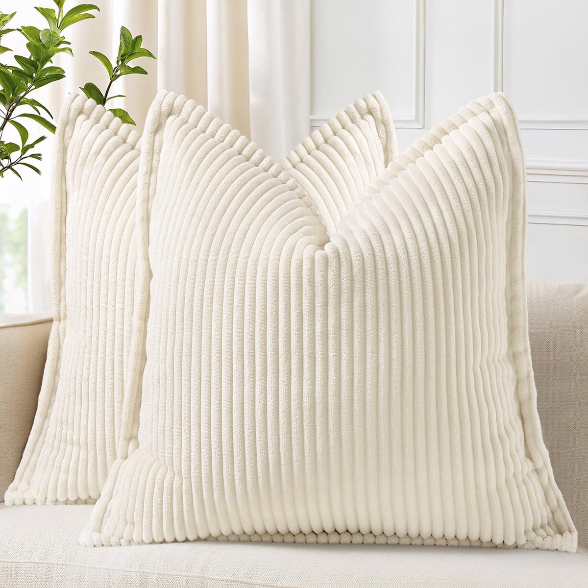 Omgoods - Corduroy Kussensloop 26x26 cm - Zachte Crème-Witte Kussenhoezen voor Comfortabele Decoratie