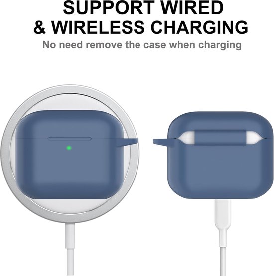 hoes voor AirPods Pro 3 2025, beschermende siliconen Case voor Air Pods Pro 3 Skin Front LED zichtbare siliconen cover met karabijnhaak, Middernachtblauw — afbeelding 4