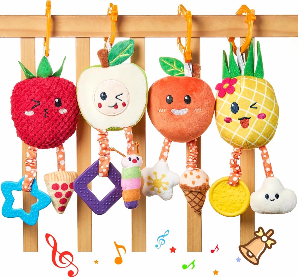 TU Baby Speelgoed 0 3 6 9 12 maanden Kinderwagenketting met Bijtbel 4st Schattig Fruit Baby Rammelaar Carrycot Babybedje Kinderwagen Speelgoed voor Baby Cadeau