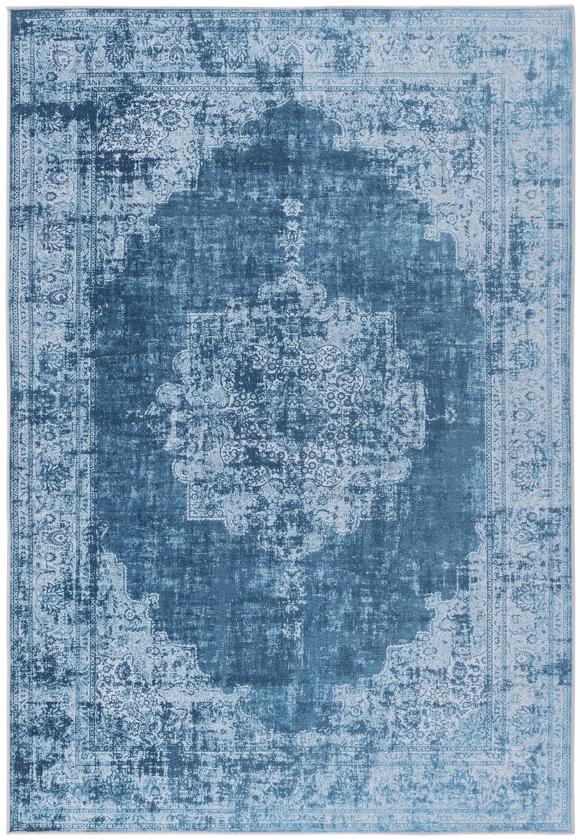 Omgoods - Vintage Tapijt Blauw 80x150 cm - Wasbaar en Antislip