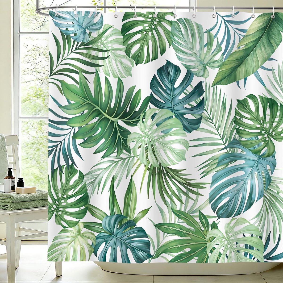 Omgoods - Tropisch Douchegordijn met Monstera Bladeren 180 x 200 cm
