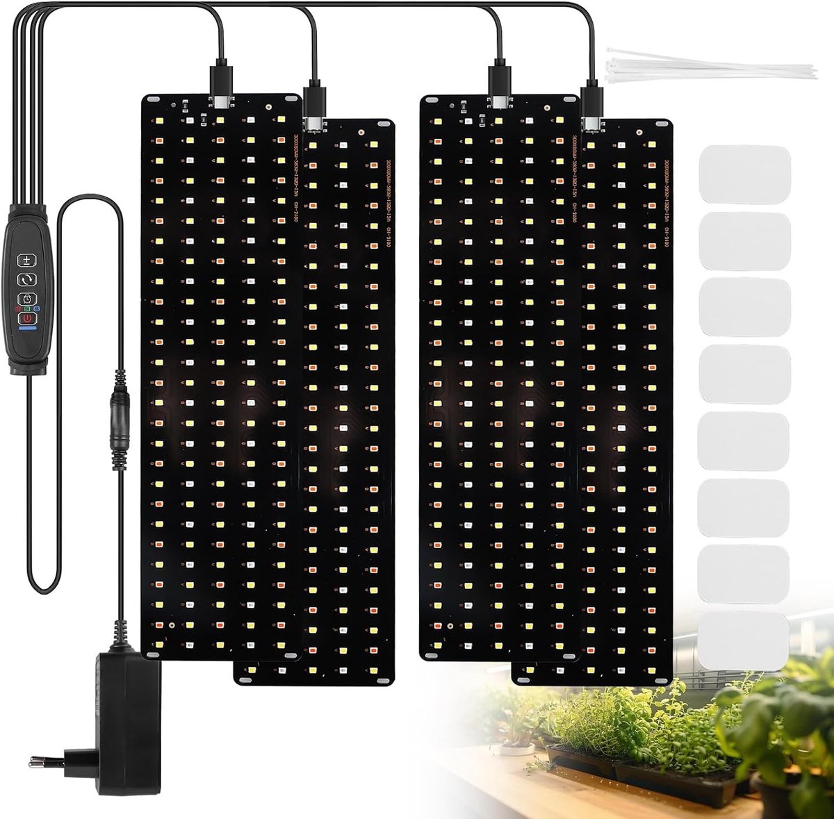 Full Spectrum LED Plant Lamp met 4 Panels en 540 LEDs, Groeilamp met Timer, 3 Kleurmodi en 10 Helderheidsniveaus voor Optimale Plantengroei