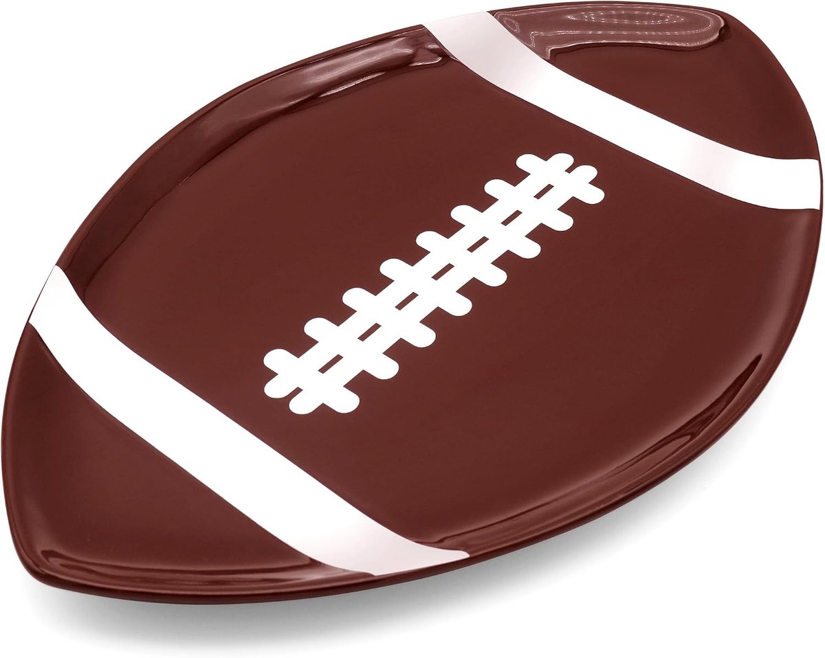 40YARDS American Football bord van keramiek – Football serveerbord in footballvorm met witte naad & strepen – decoratief bord en feestbord voor fans – 30,5 x 19 cm