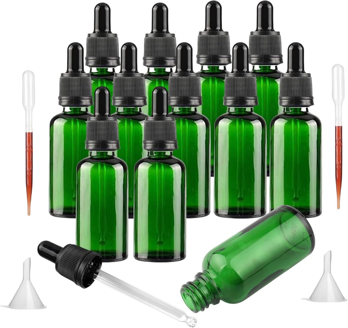 Druppelfles van glas, 30 ml, lege glazen flessen met druppelaar, glazen pipetten (12 stuks) (groen)