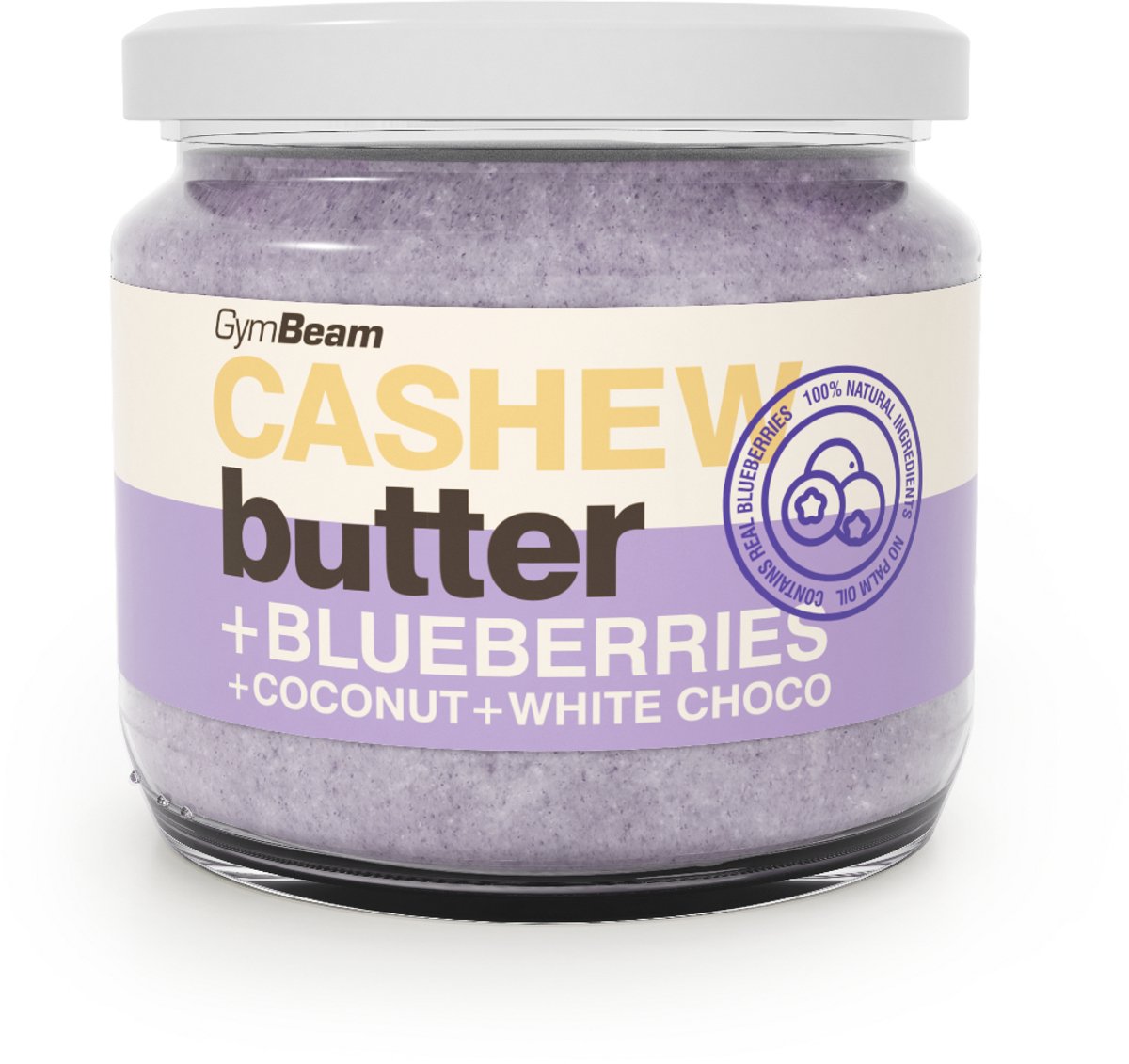 GymBeam Cashewboter met kokos, witte choco en bosbessen 340 g