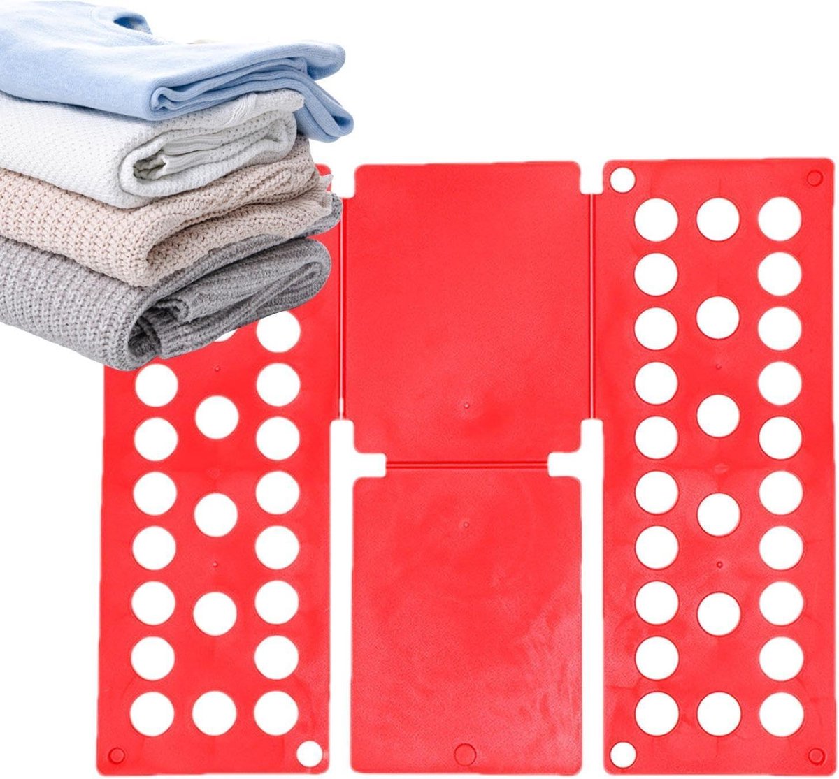 Kleding Vouwplank - Was Organizer Bord - Kleding Snel Vouwen - Versterkt ABS Ontwerp - 40x48cm Uitgevouwen - Rood