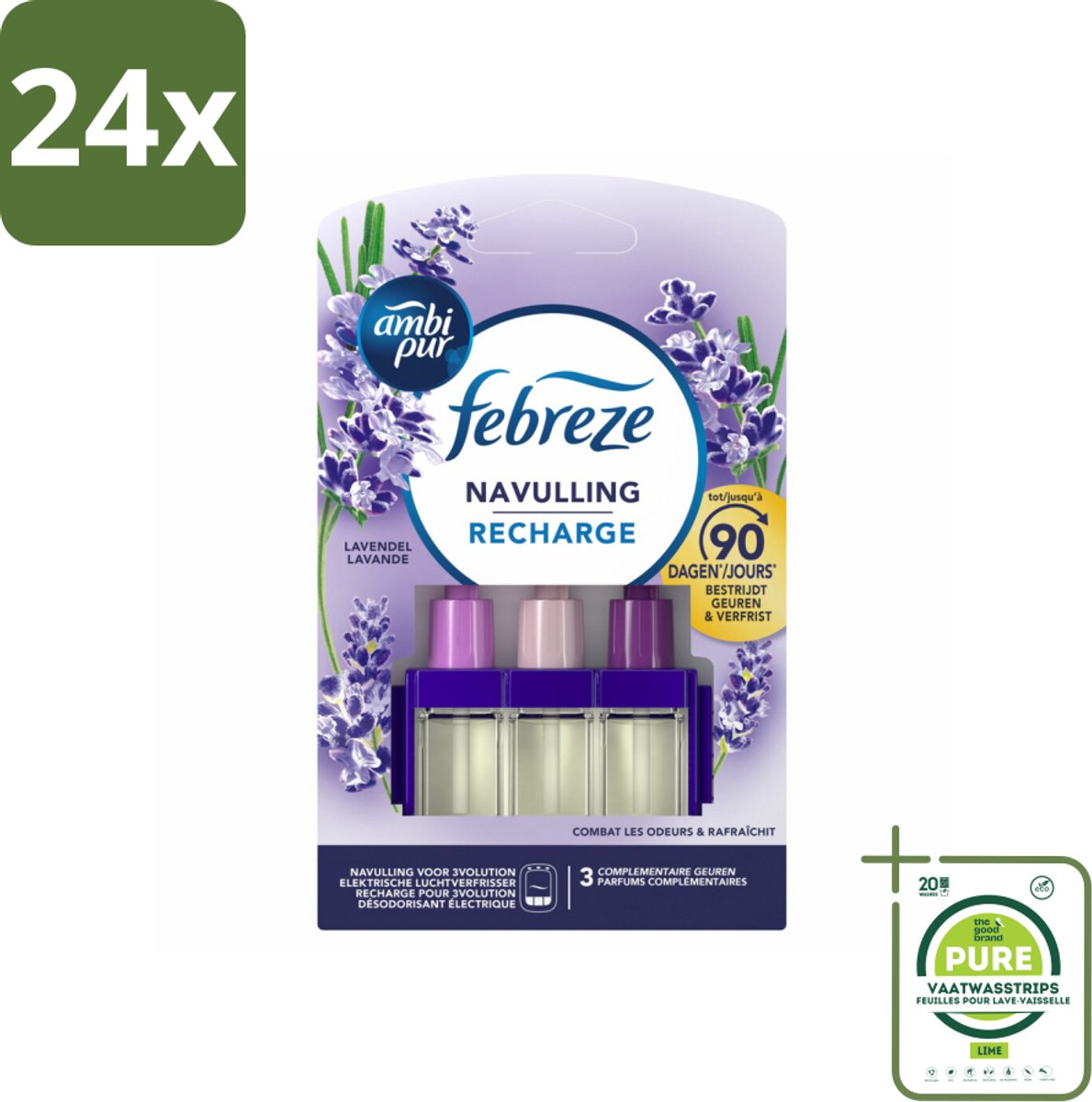 Ambi Pur - 3Volution - Navulling - Lavendel - 20 ml - Voordeelverpakking - 24 stuks - Luchtverfrissers - Lavendelgeur