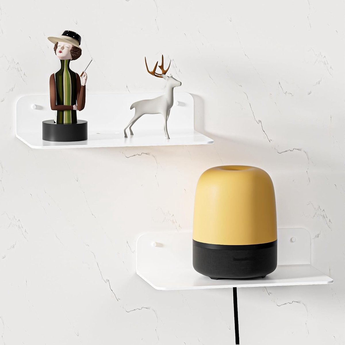 Witte Wandplank Set van 2 - 23 cm Zwevende Plank zonder Boren voor Badkamer, Woonkamer en Keuken