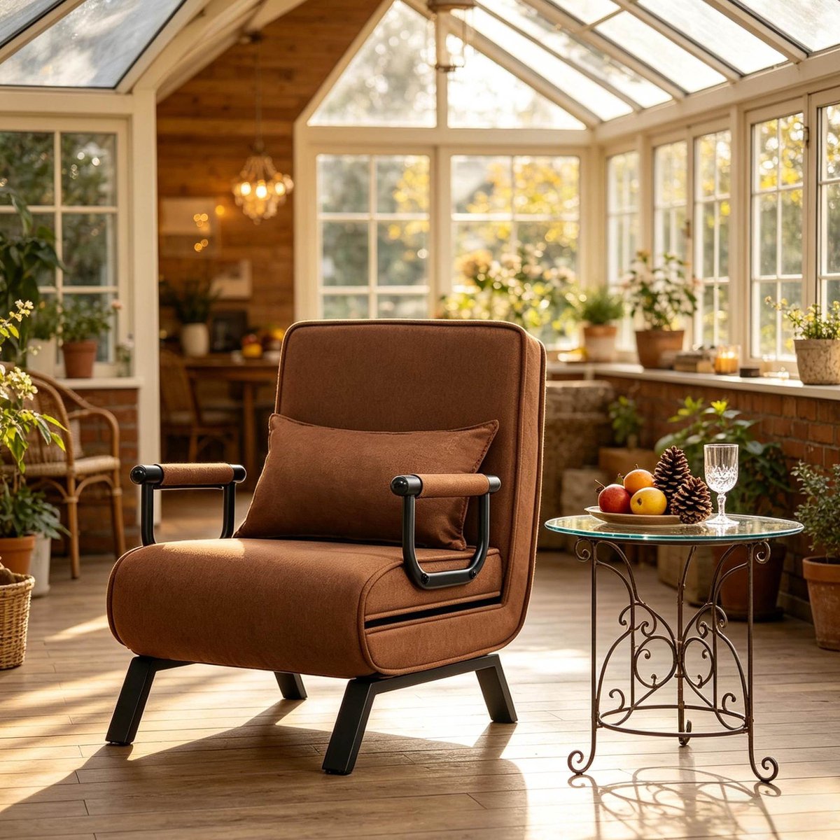 COVREO Fauteuil 65 x 78 x 75 cm bruin, metaal en stof, verstelbare rugleuning Brown