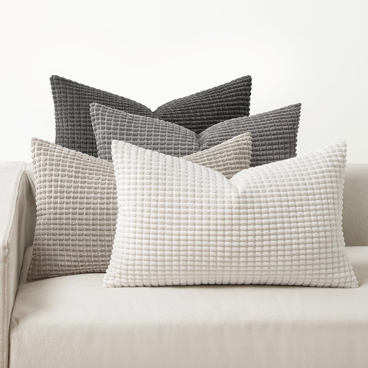 Set van 4 Decoratieve Kussenhoezen 50x30 cm Grijs - Zachte Vierkante Sierkussensloop voor Woonkamer en Slaapkamer