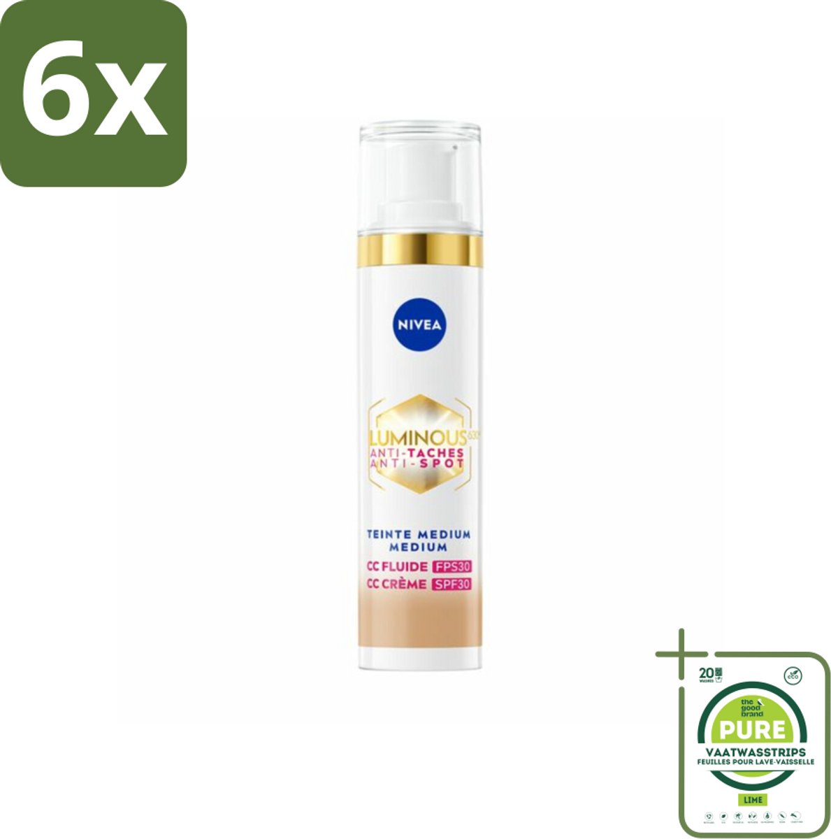 NIVEA - Cellular LUMINOUS630 CC Crème Medium - Gekleurde Dagcrème - Tegen Pigmentvlekken - SPF 30 - 40 ml - Voordeelverpakking - 6 stuks - Gekleurde dagcrème - Anti-pigmentvlekken