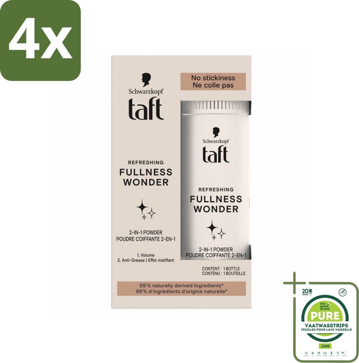 Taft - Refreshing Fullness Wonder - Volumepoeder - Volume & Anti-Grease - 10 gr - Voordeelverpakking - 4 stuks - Haarpoeder - Volume haar