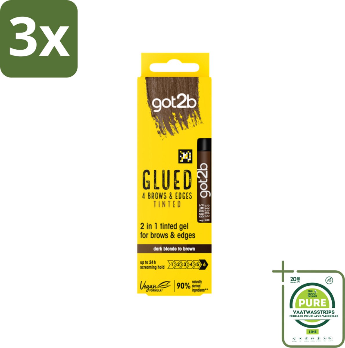 3 x Got2B - 2-in-1 Gel - Brows & Edges Donkerbruin - 16 ml - Grootverpakking - Wenkbrauwen Stylen - Haarranden Stylen - Donkerbruine Gel - 2-in-1 Gel - Natuurlijke Look