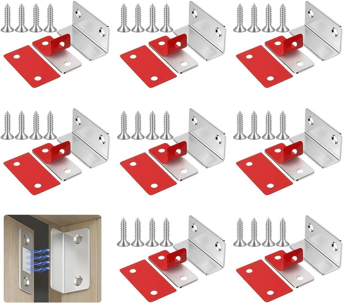 8 L-vormige magnetische kastdeurvangst | Zelfklevende ultradunne magneten voor deurklink, sterke deurvergrendeling, eenvoudig te installeren en duurzaam