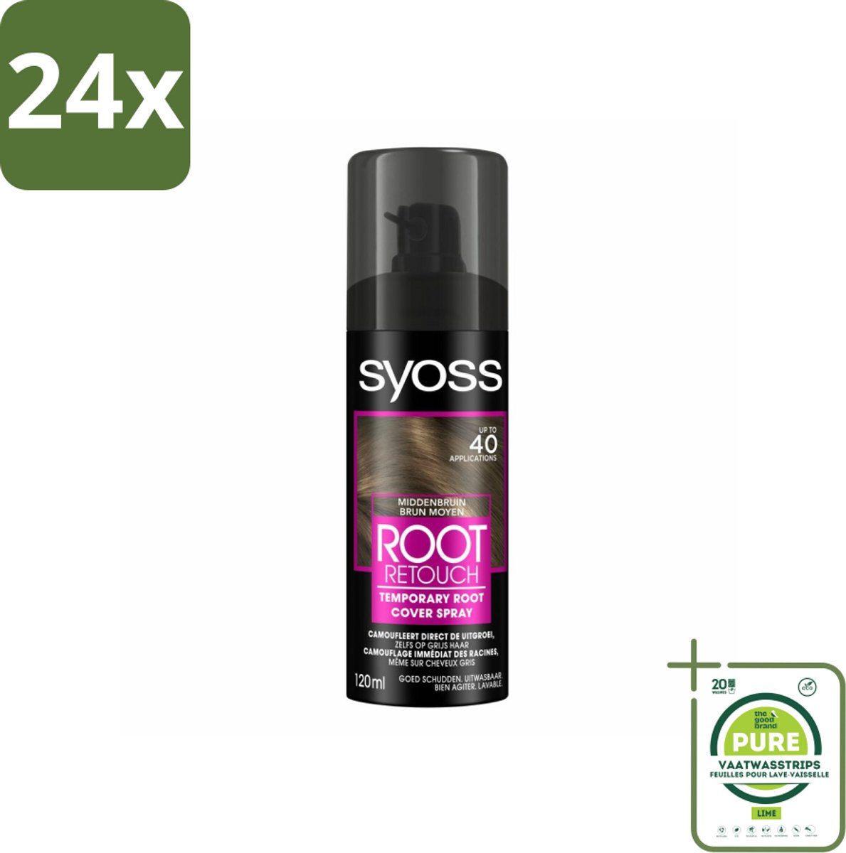 SYOSS - Uitgroeispray Middenbruin - Directe Grijsdekking - Voordeelverpakking - 24 stuks - Haarspray - Grijsdekking