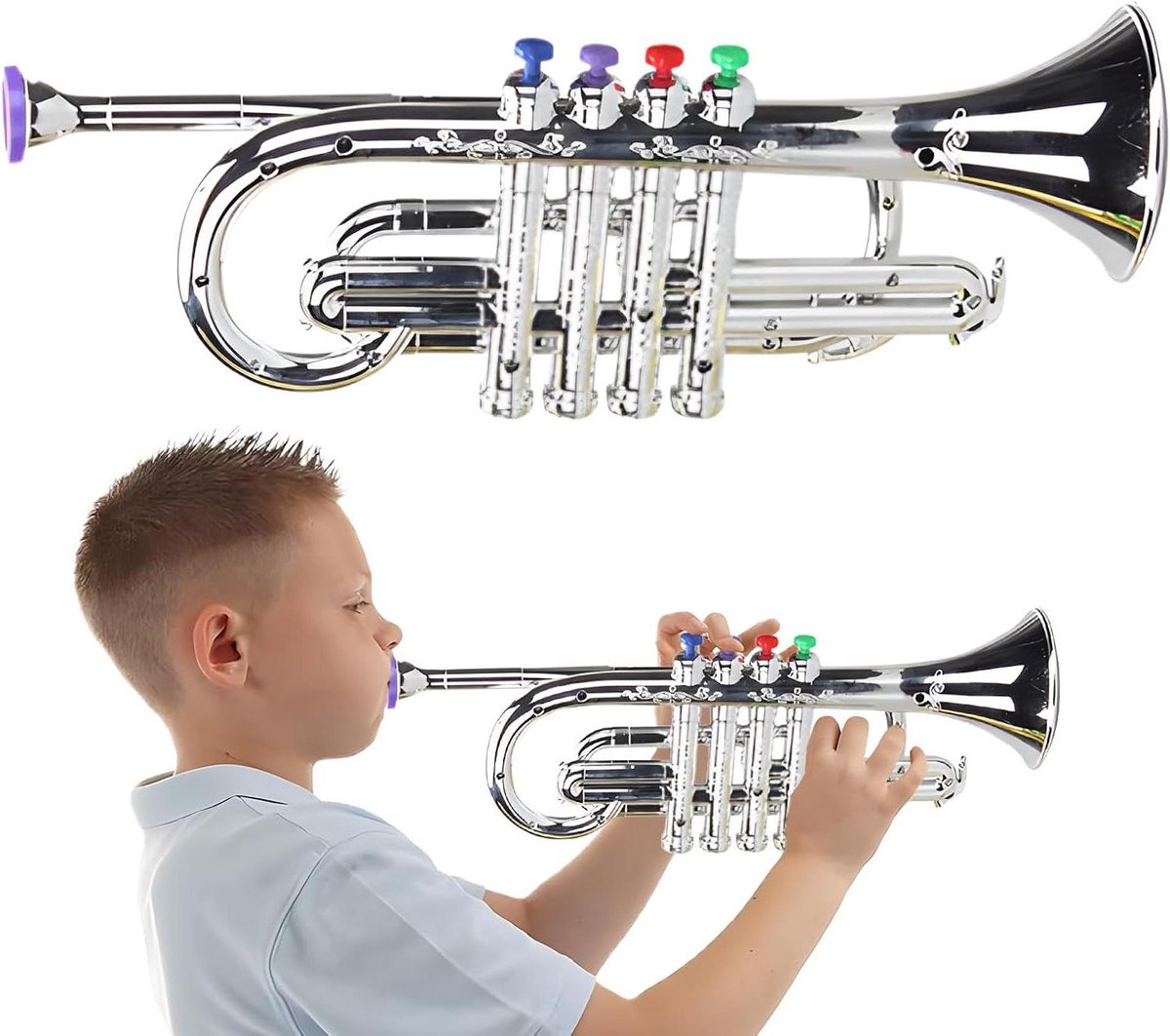 Speelgoedtrompet - Muziekinstrument Kinderen - Muzikale Vaardigheid Trainen - Gesimuleerde Toetsposities - 36 cm - Wit