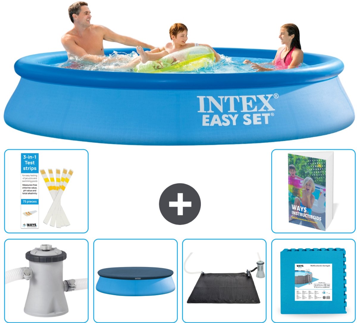 Intex Rond Opblaasbaar Easy Set Zwembad - 305 x 61 cm - Blauw - Inclusief Pomp - Afdekzeil - Solar Mat - Vloertegels - 7-delig