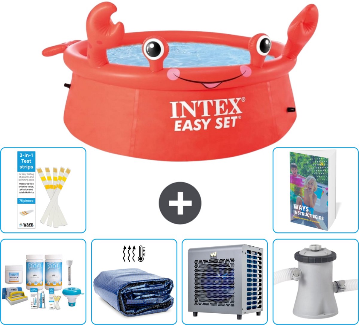 Intex Rond Opblaasbaar Easy Set Zwembad - 183 x 51 cm - Rood - Krab - Inclusief Onderhoudspakket - Solarzeil - Warmtepomp - Zwembadfilterpomp - 7-delig