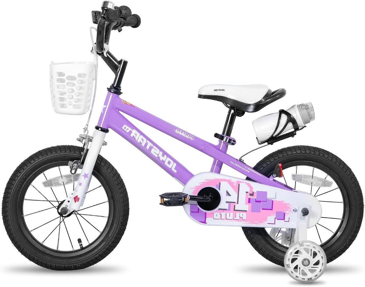 Kinderfiets Loopfiets met steunwielen Leren fietsen Inclusief mand en waterfles 16 inch Paars