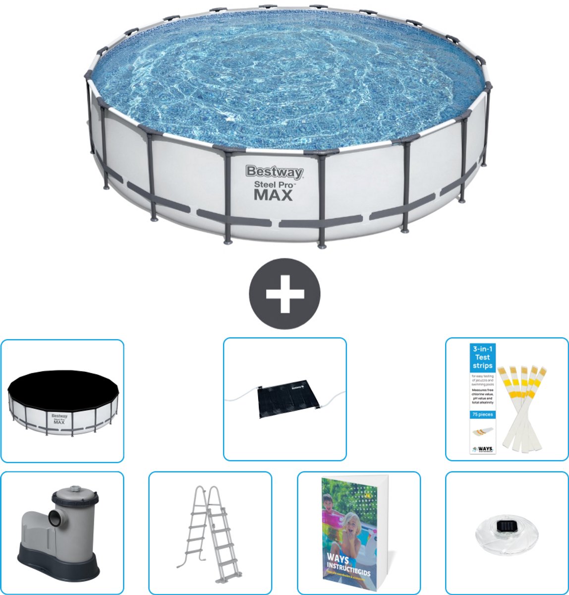 Bestway Rond Steel Pro MAX Zwembad - 549 x 122 cm - Grijs - Inclusief Pomp - Ladder - Afdekzeil - Solar Mat - Verlichting - 8-delig