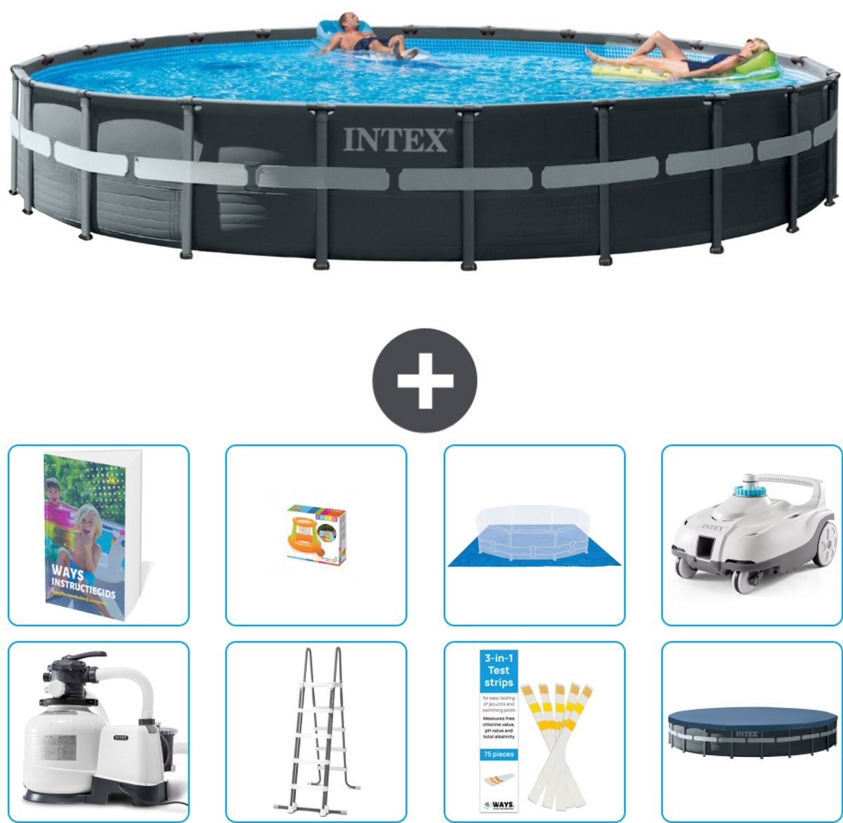 Intex Rond Ultra XTR Frame Zwembad - 732 x 132 cm - Inclusief Pomp - Ladder - Grondzeil - Afdekzeil - Speelgoed - Stofzuiger - 9-delig
