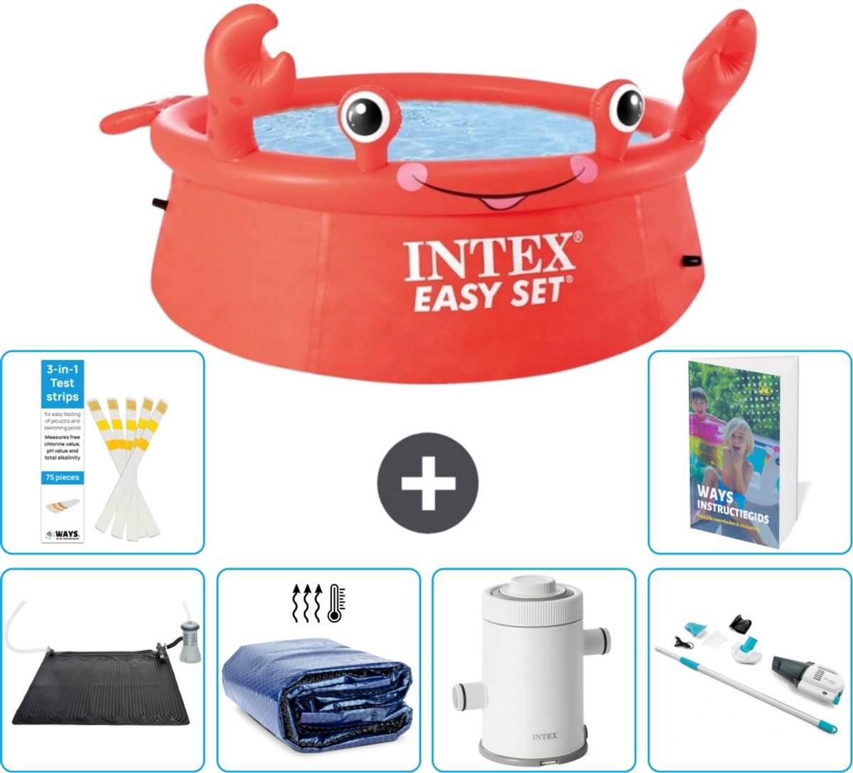 Intex Rond Opblaasbaar Easy Set Zwembad - 183 x 51 cm - Rood - Krab - Inclusief Solar Mat - Solarzeil - Zwembadfilterpomp - Stofzuiger - 7-delig