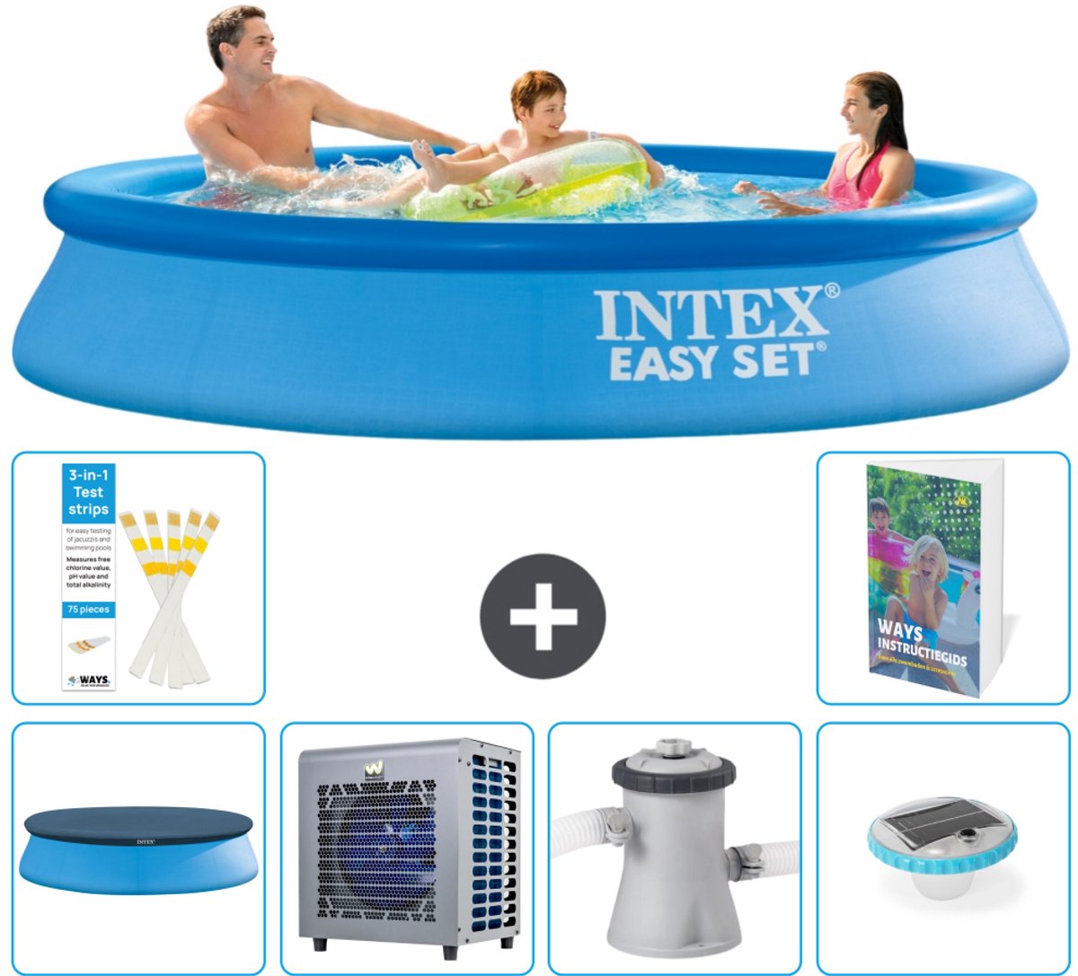 Intex Rond Opblaasbaar Easy Set Zwembad - 305 x 61 cm - Blauw - Inclusief Afdekzeil - Warmtepomp - Zwembadfilterpomp - Verlichting - 7-delig