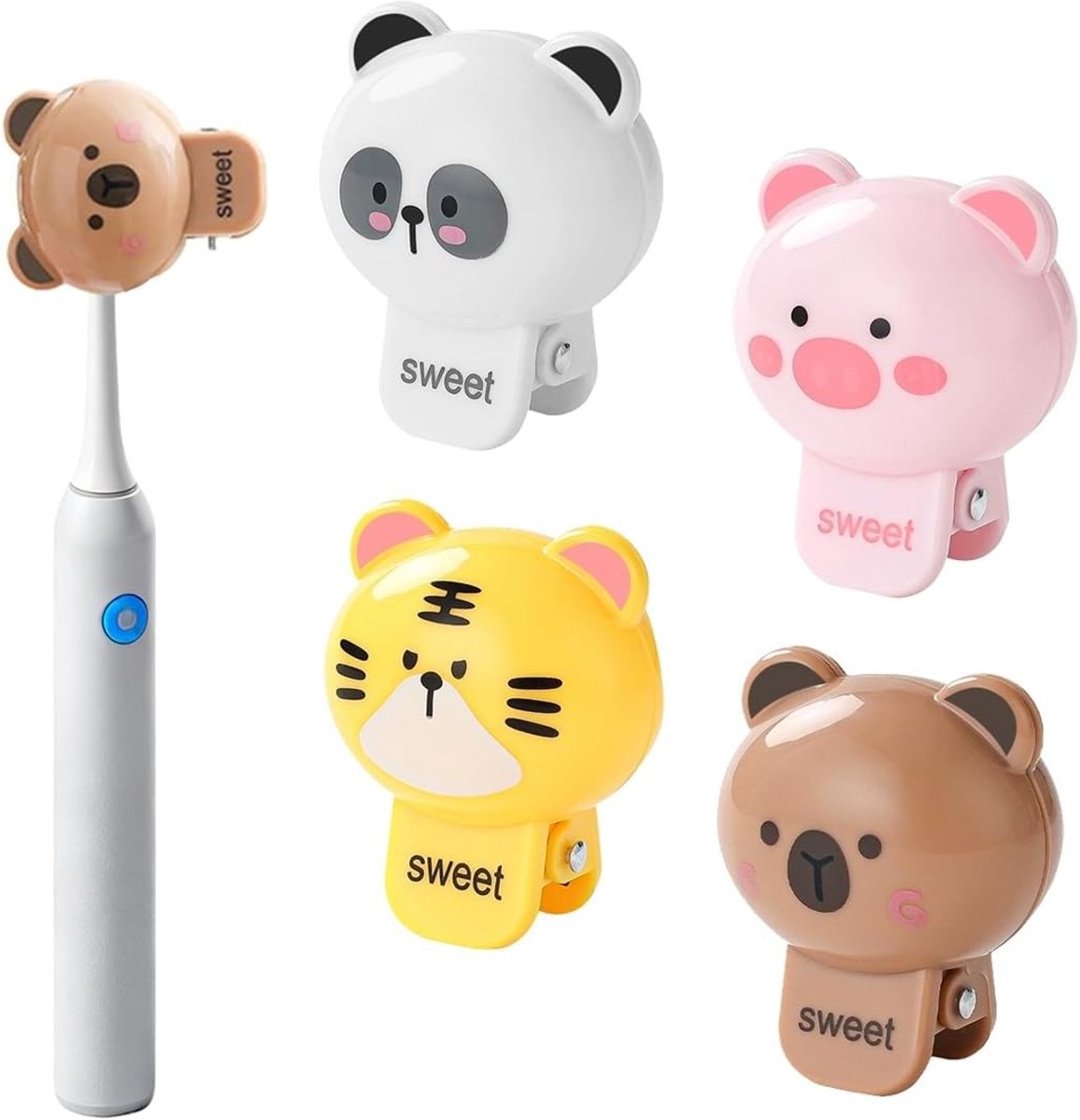 Set van 4 Dierenvorm Tandborstel Covers voor Elektrische Tandborstels - Hygiënische Bescherming met Clip voor Thuis en Reis (Voor Kinderen en Volwassenen)
