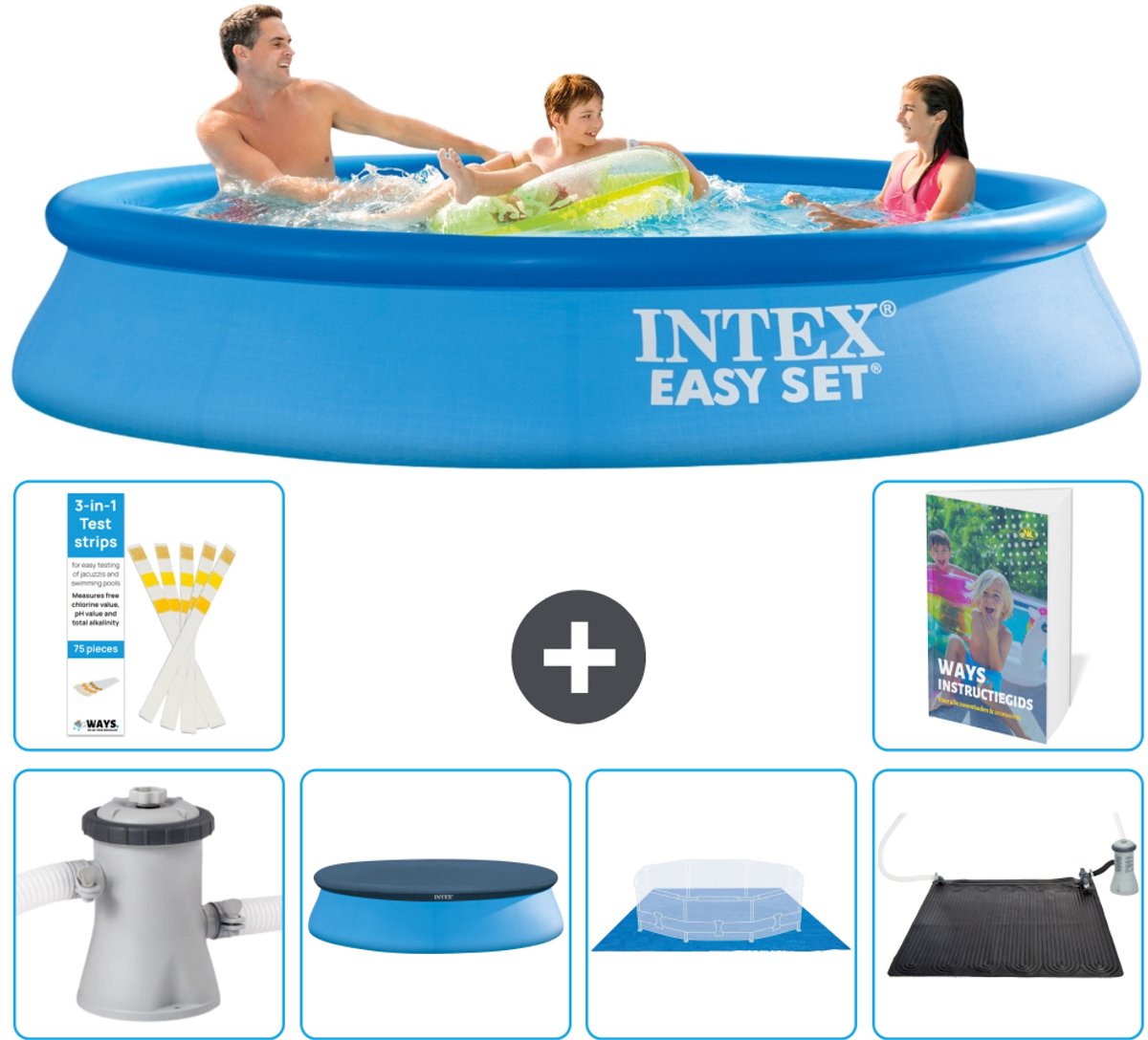 Intex Rond Opblaasbaar Easy Set Zwembad - 305 x 61 cm - Blauw - Inclusief Pomp - Afdekzeil - Grondzeil - Solar Mat - 7-delig