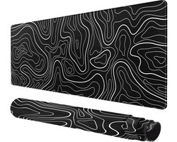 1pc Grote Topografische Muispad, 80 x 30cm Rubber Gaming Toetsenbordmat met Antislip Ondergrond, Zwart en Wit Ontwerp voor PC Bureau