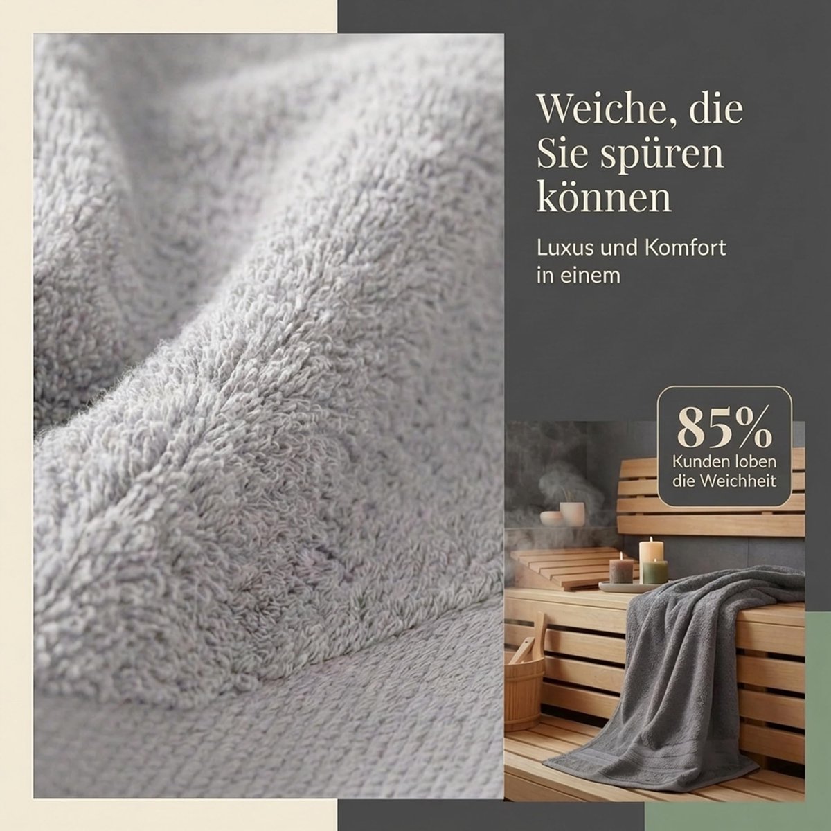 SnelShoppen - 8-delige handdoekenset, 4 badhanddoeken 70 x 140 cm & 4 handdoeken 50 x 100 cm, 100% katoenen badstof, wollig en absorberend, antraciet/