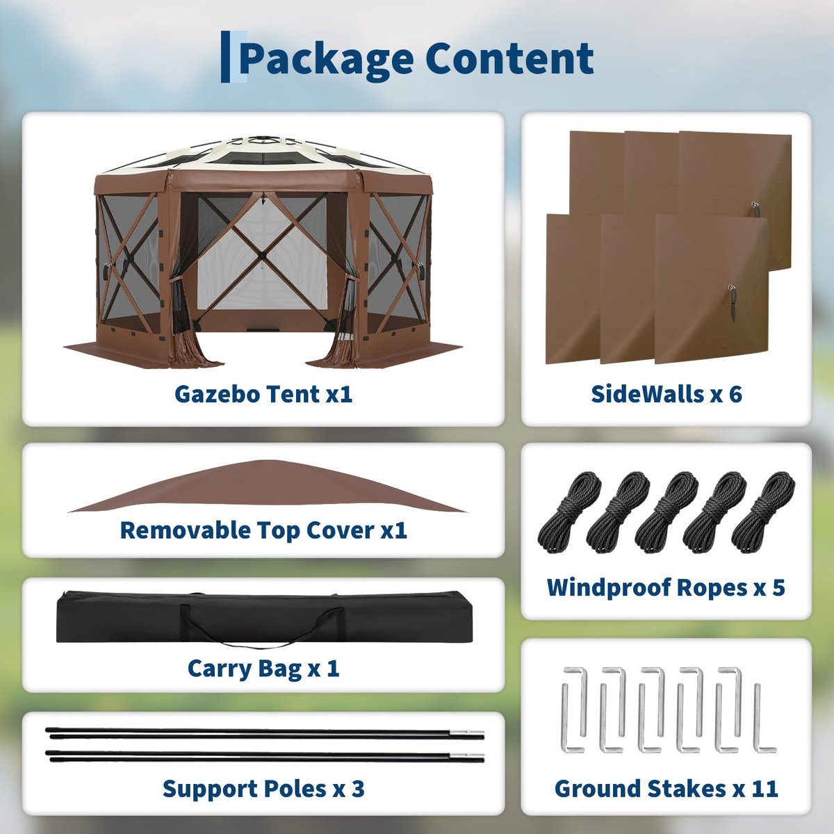 Triumpunpre Pop-up Tuinpaviljoen Zeszijdig 3,6x3,6m - Opvouwbare Gazebo met 6 Zijwanden & Muggengaas - Overkapping met Dakrand - 210D Polyester - snel opzetten - Beige/Khaki - voor Tuin, Terras, Camping, Feest & Barbecue