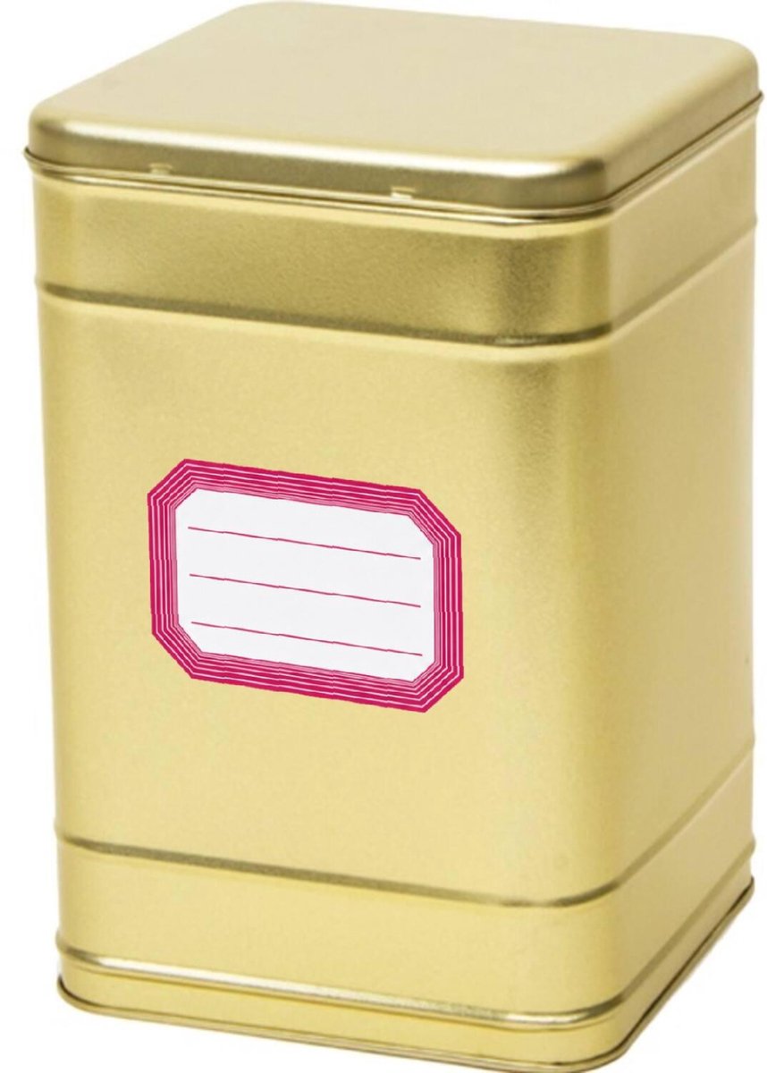 Bellatio Design opbergblik van metaal - bewaarblik - goud - 16 x 25 cm - met etiketten roze van 8.2 x 5.5 cm