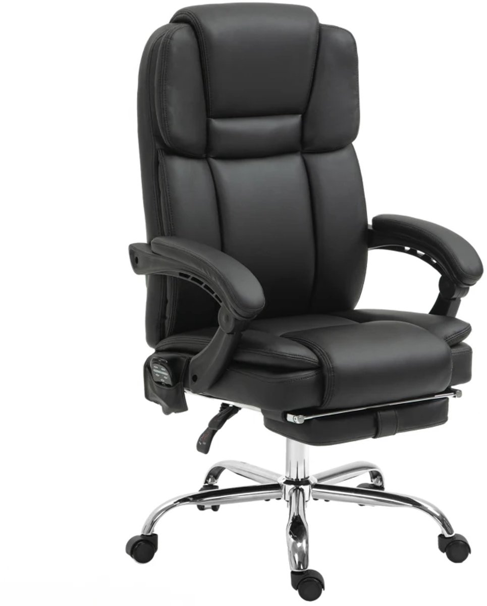 Ergonomische Bureaustoel met Massagefunctie, Voetensteun & Verwarmingsfunctie - In Hoogte Verstelbaar - 360° Draaibaar - Max. kanteling 135° - Kantoorstoel - Gamestoel - Volwassenen Stoel - Directiestoel - Computerstoel - Zwart