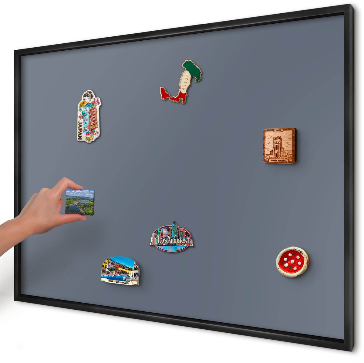 Artprintcave Marine Magneetbord mit Zwart Frame - 100x70 cm - Koelgrijs Magnetisch Bord - Minimalist Magnetisch Bord Voor Magneten - Achtergronden En Patronen