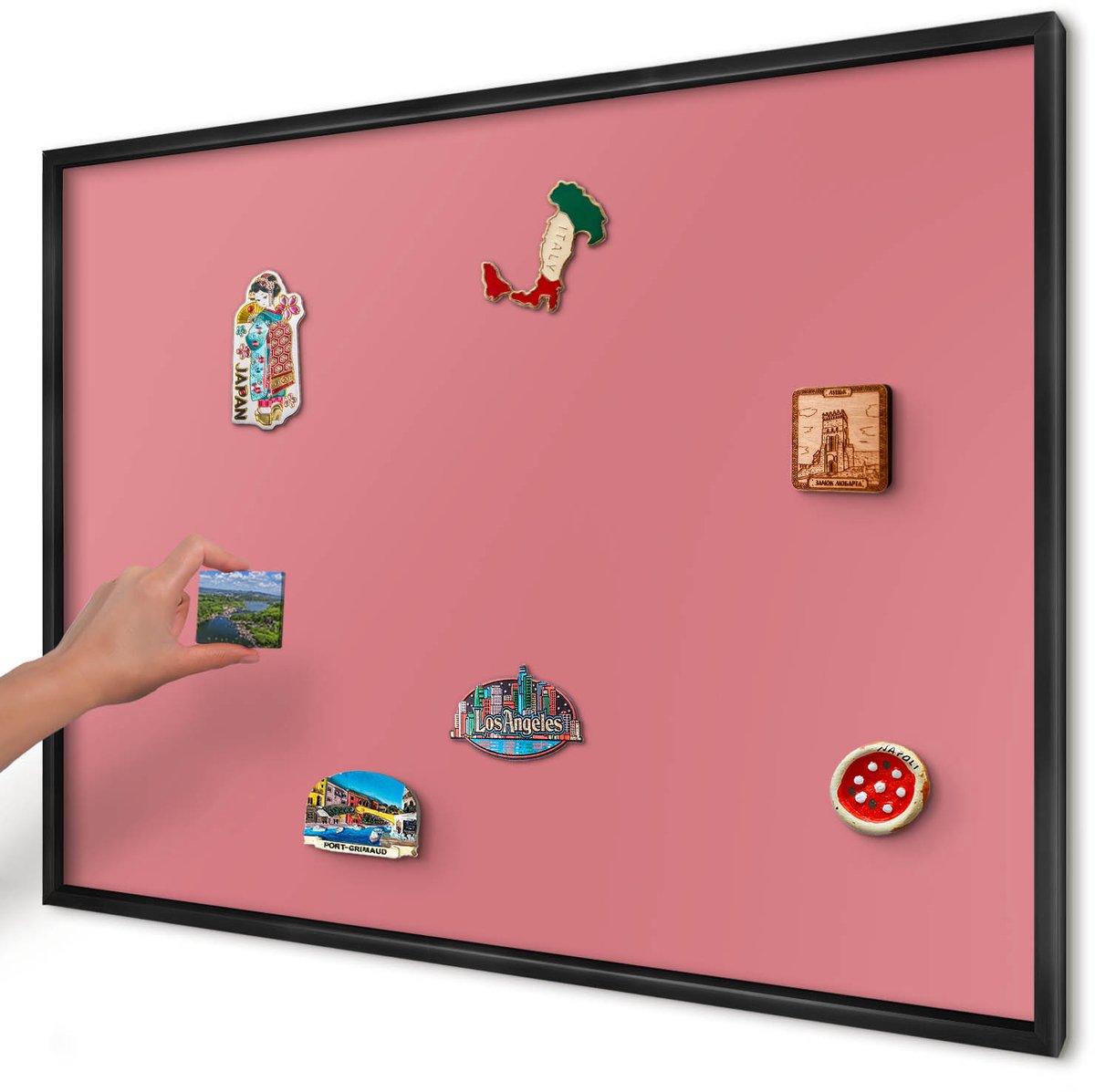 Artprintcave Roze Magneetbord mit Zwart Frame - 100x70 cm - Zalmkleur Notitiebord - Minimalist Magneet Bord mit Frame - Achtergronden En Patronen