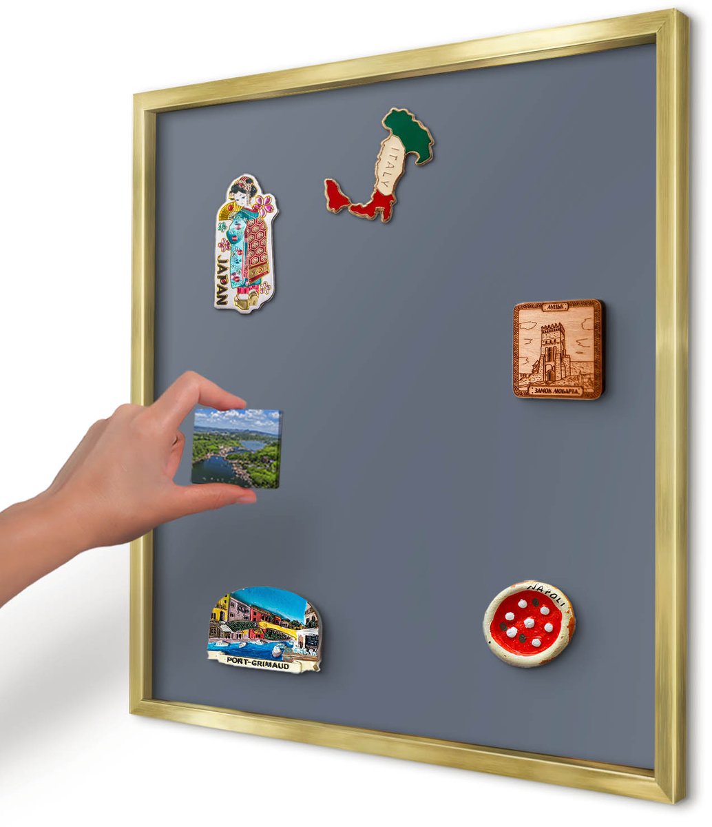 Artprintcave Marine Magneetbord mit Gouden Frame - 50x50 cm - Koelgrijs Notitiebord - Minimalist Magneetbord Voor Keuken - Achtergronden En Patronen