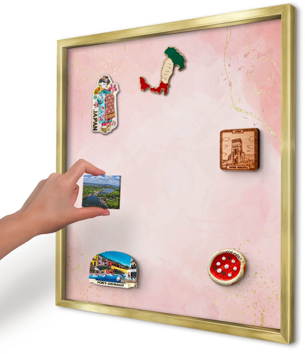 Artprintcave Roze Magneetbord mit Gouden Frame - 50x50 cm - Subtiele Elegantie Magnetisch Bord Voor Magneten - Waterverf Magneetbord Voor Foto's - Achtergronden En Patronen
