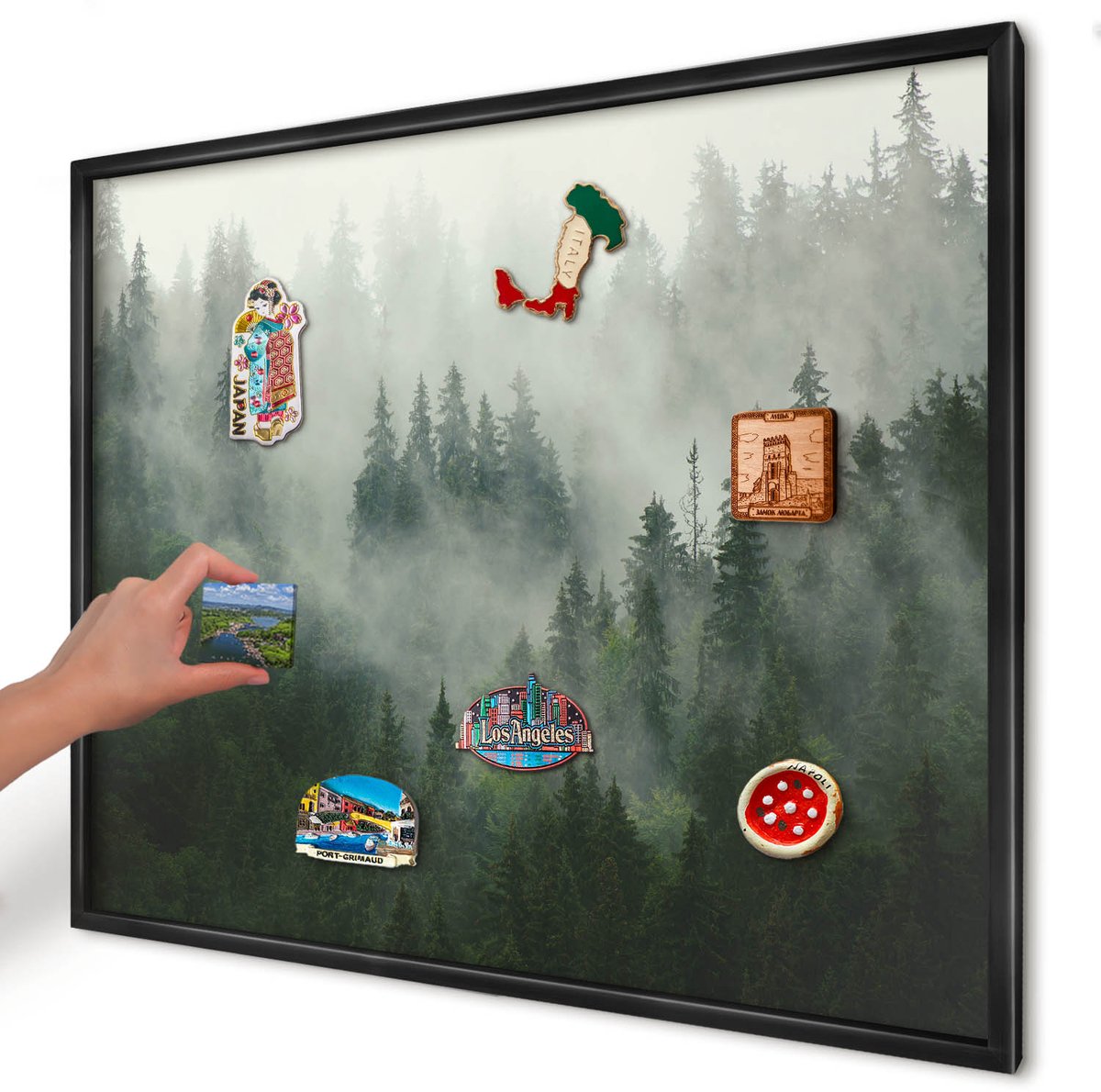 Artprintcave Groente Magneetbord mit Zwart Frame - 80x60 cm - Bosmagie Magnetische Organizer - Fotografisch Notitiebord - Natuur