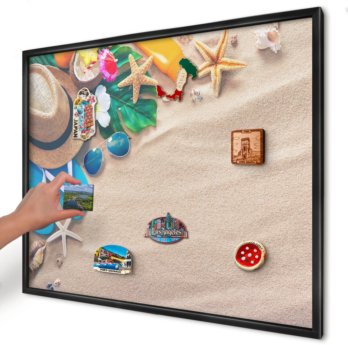 Artprintcave Beige Magneetbord mit Zwart Frame - 80x60 cm - Zomerse Ontspanning Magnetische Organizer - Fotografisch Magneetbord Voor Foto's - Natuur