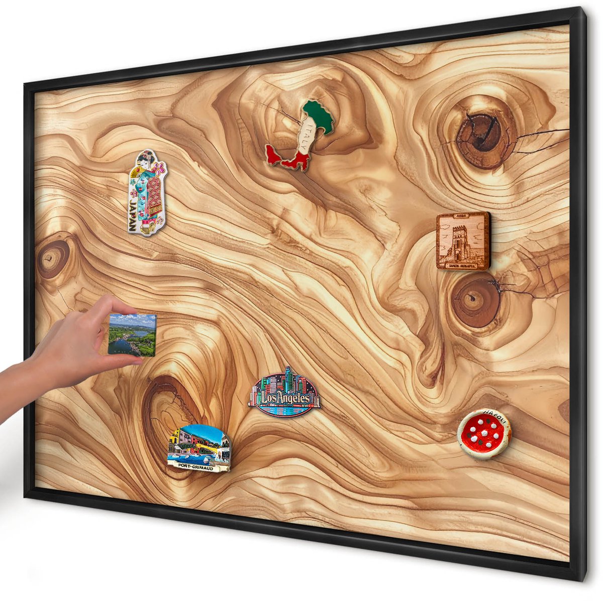 Artprintcave Bruin Magneetbord mit Zwart Frame - 100x70 cm - Houtstructuur Magnetische Organizer - Rustiek Memobord Keuken - Texturen