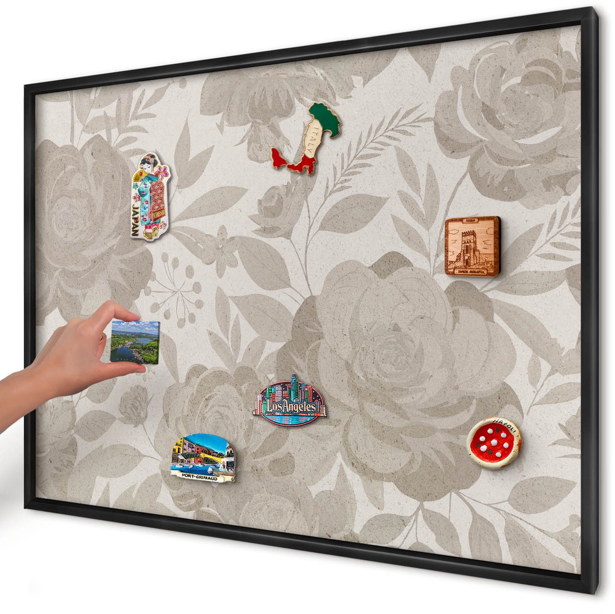 Artprintcave Beige Magneetbord mit Zwart Frame - 100x70 cm - Vintage Bloemen Magneet Bord mit Frame - Vintage Magneetbord Voor Keuken - Bloemen En Planten