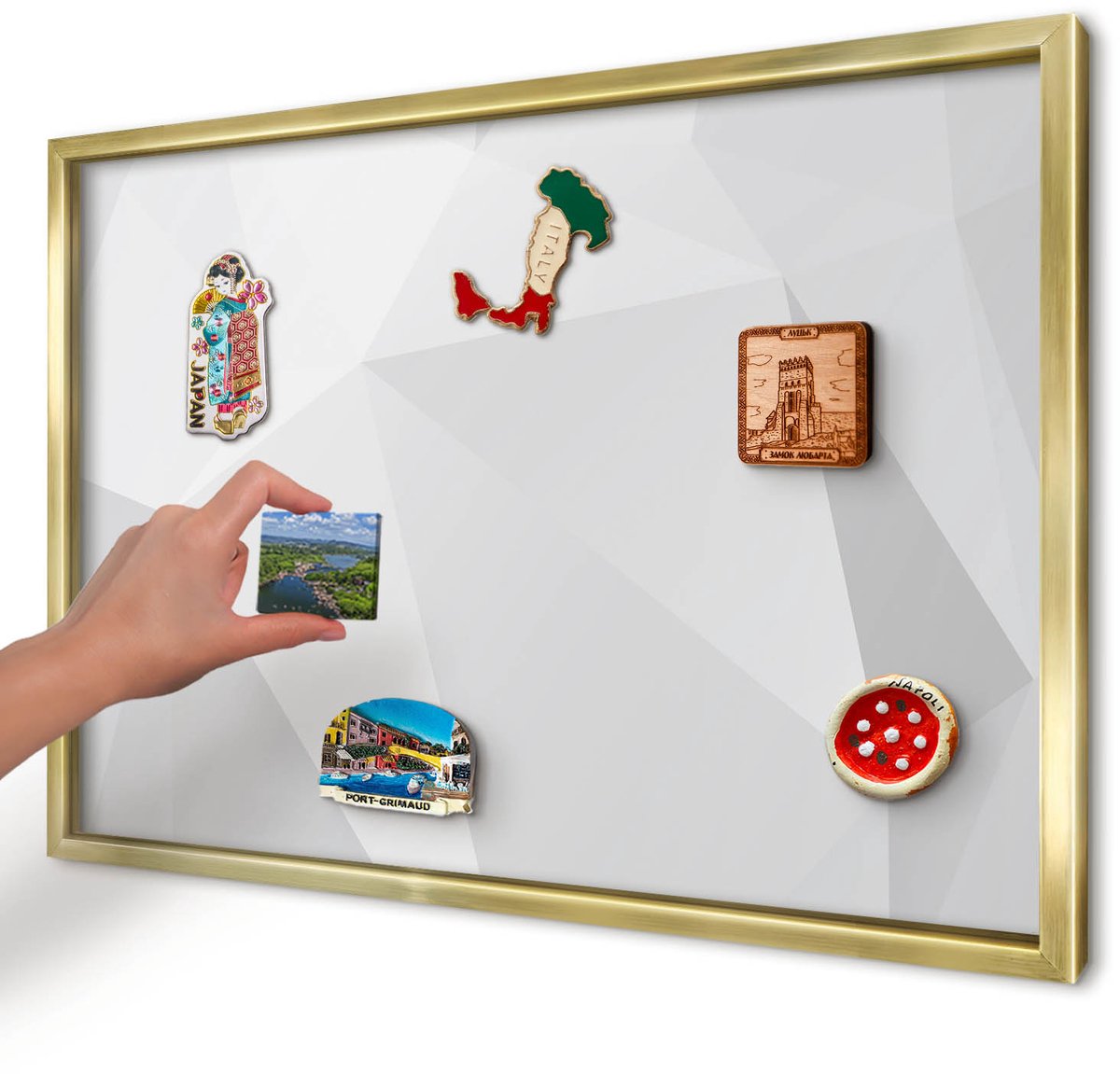 Artprintcave Wit Magneetbord mit Gouden Frame - 60x40 cm - Witte Geometrie Wandbord Magnetisch - Minimalist Memobord Keuken - Abstractie